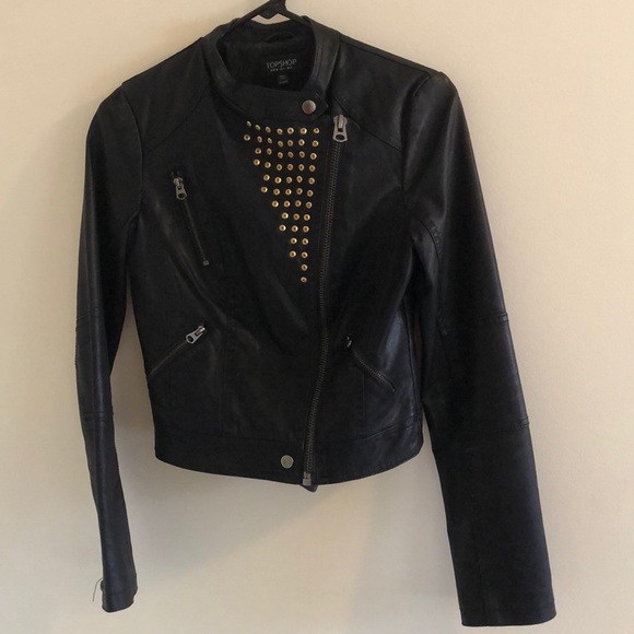 TopShop black faux leather jacket studded size 4 - Picture 4 of 7